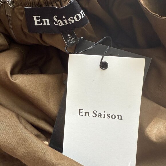 En Saison Gilda Tie-Back Poplin Mini Dress Women's Small Brown Tiered Boho NWT - Picture 12 of 16